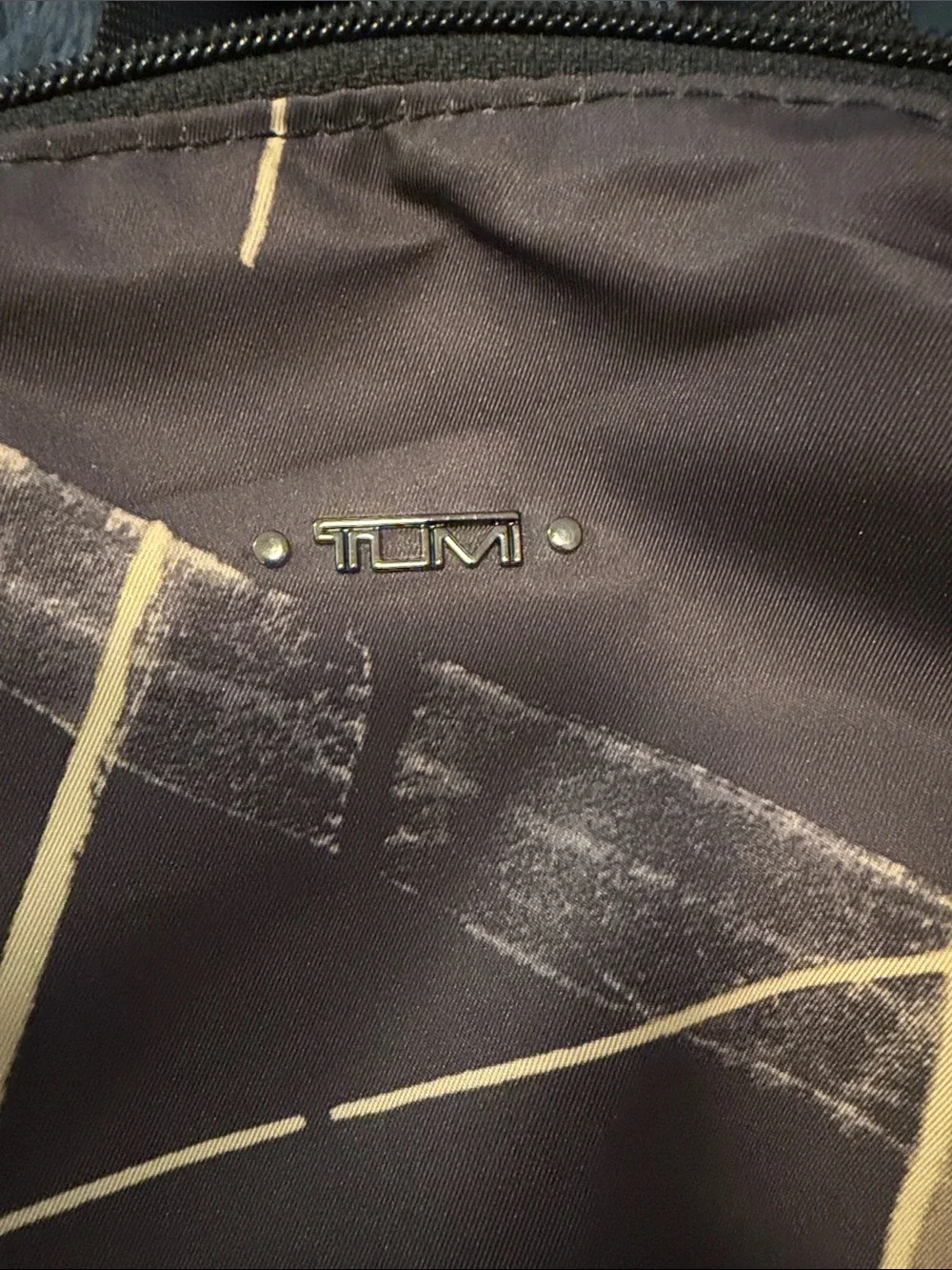 Tumi Black Backpack with Beige Abstract Brushstroke Print